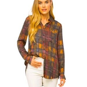 Mystree Vanessa Distressed Plaid Shirt
